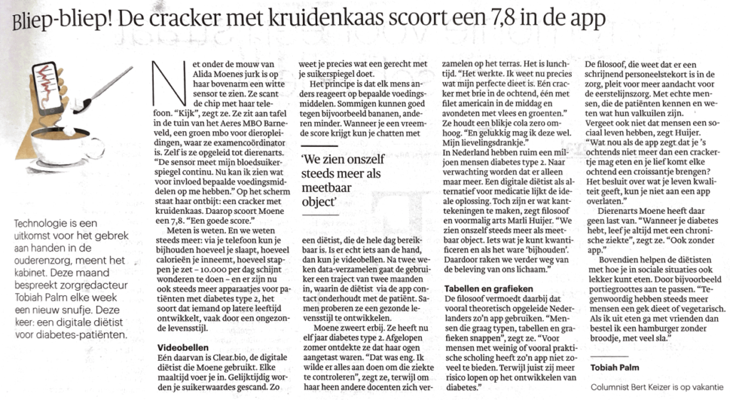 "Bliep-bliep! De cracker met kruidenkaas scoort een 7,8 in de app." 1 Clear.bio in Trouw 16 juni 2023 Image